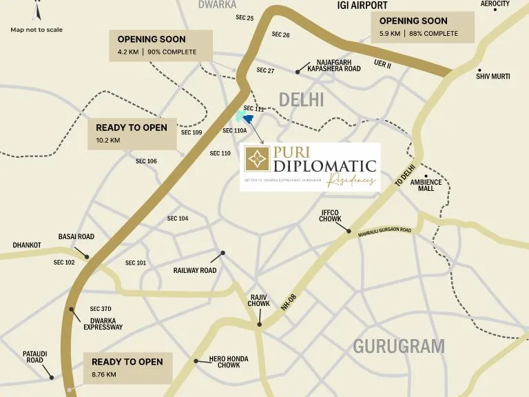 Puri Diplomatic Location Map sector 111 Gurgaon