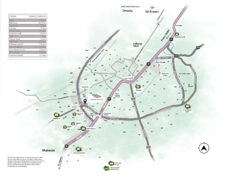 Krisumi Waterside Residences Sector 36A Gurgaon Location Map