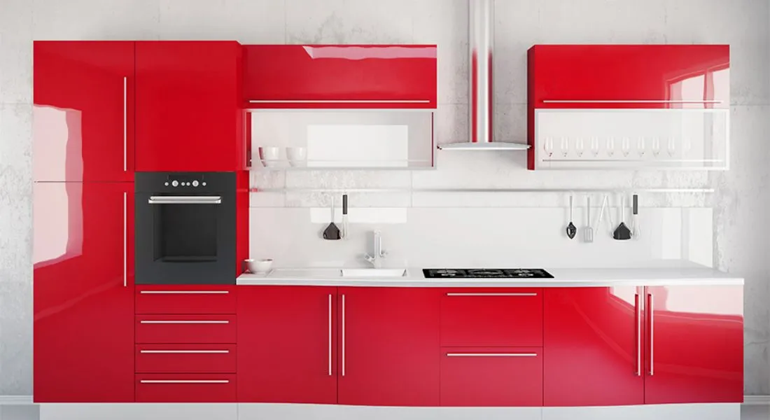 Simple Kitchen Design in Red Colour